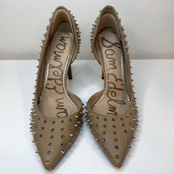 Sam Edelman Shoes HADLEE Spiked Pump D'Orsay Heel, Beige, size 7 - Picture 1 of 7